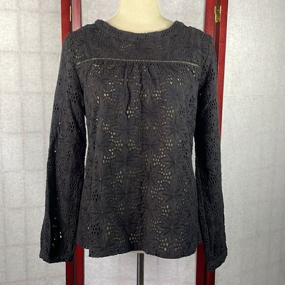 Urban Outfitters L’affaire Black Floral Eyelet Designed Top (Size: Small) - Picture 3 of 15
